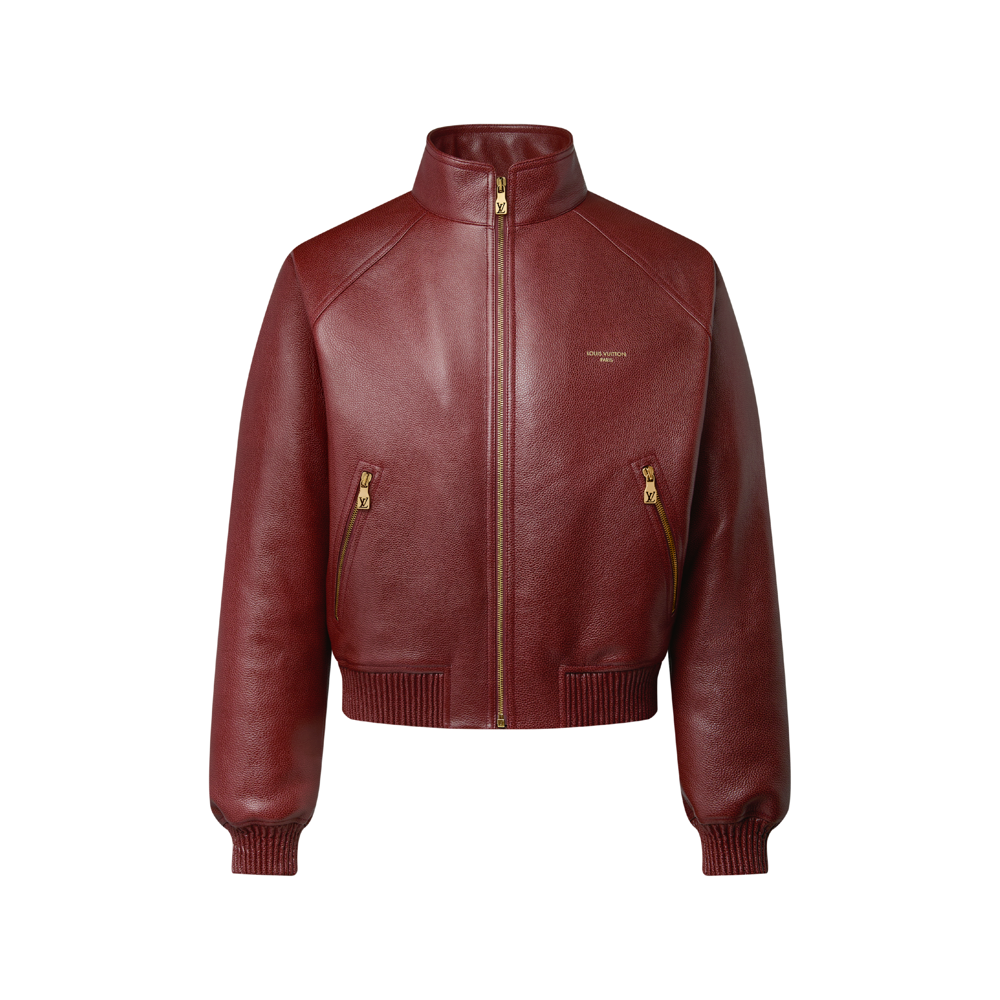 VUITTON ルイヴィトン ノーカラー レザージャケット モノグラム 赤36 louis-vuitton--